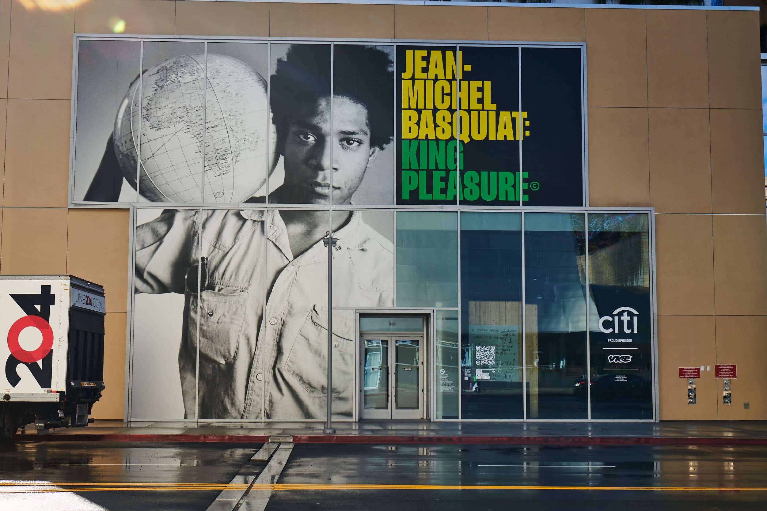Jean-Michel Basquiat: King Pleasure exhibition entrance installation at The Grand LA