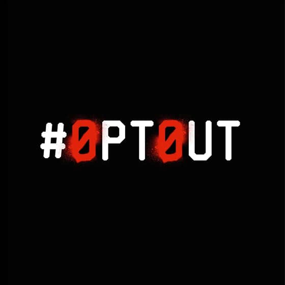 #OPTOUT typographic brand identity in black, white, and red