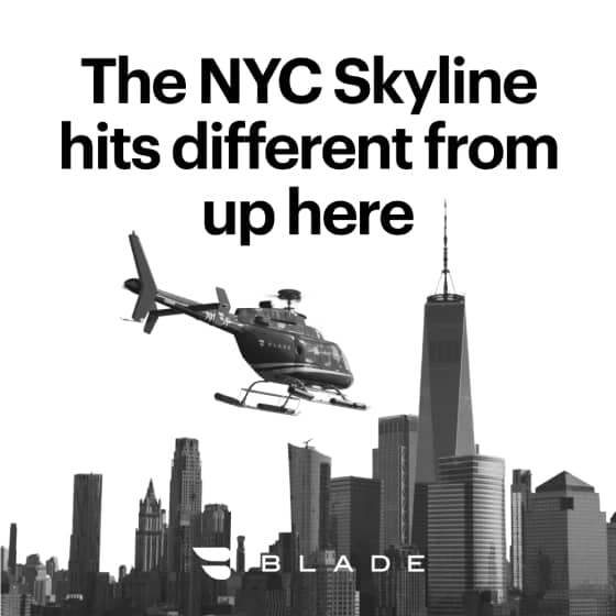 Blade aviation NYC skyline helicopter campaign card