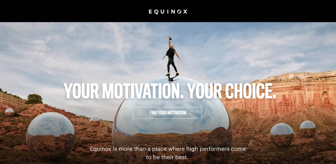 Equinox digital campaign banner with reflective desert orbs