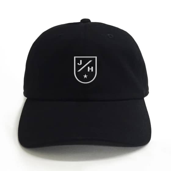 Embroidered crest unstructured black dad cap