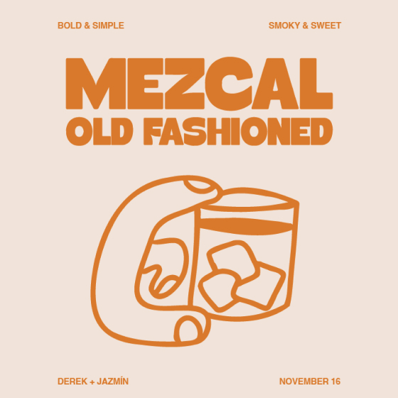 Mezcal Old Fashioned illustrated cocktail card