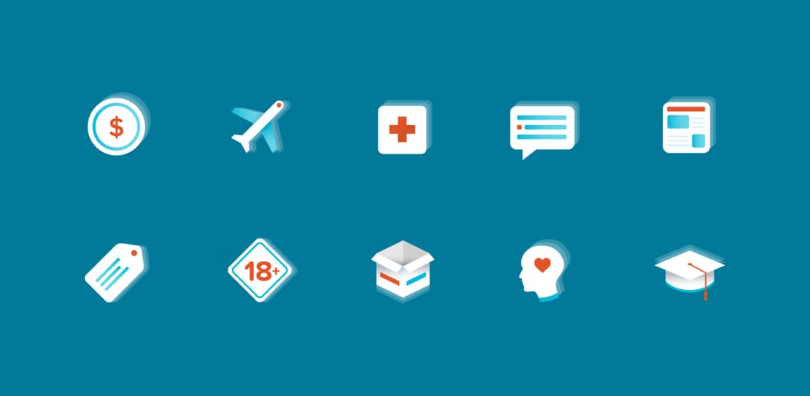 Modular app feature icon system in white on cerulean