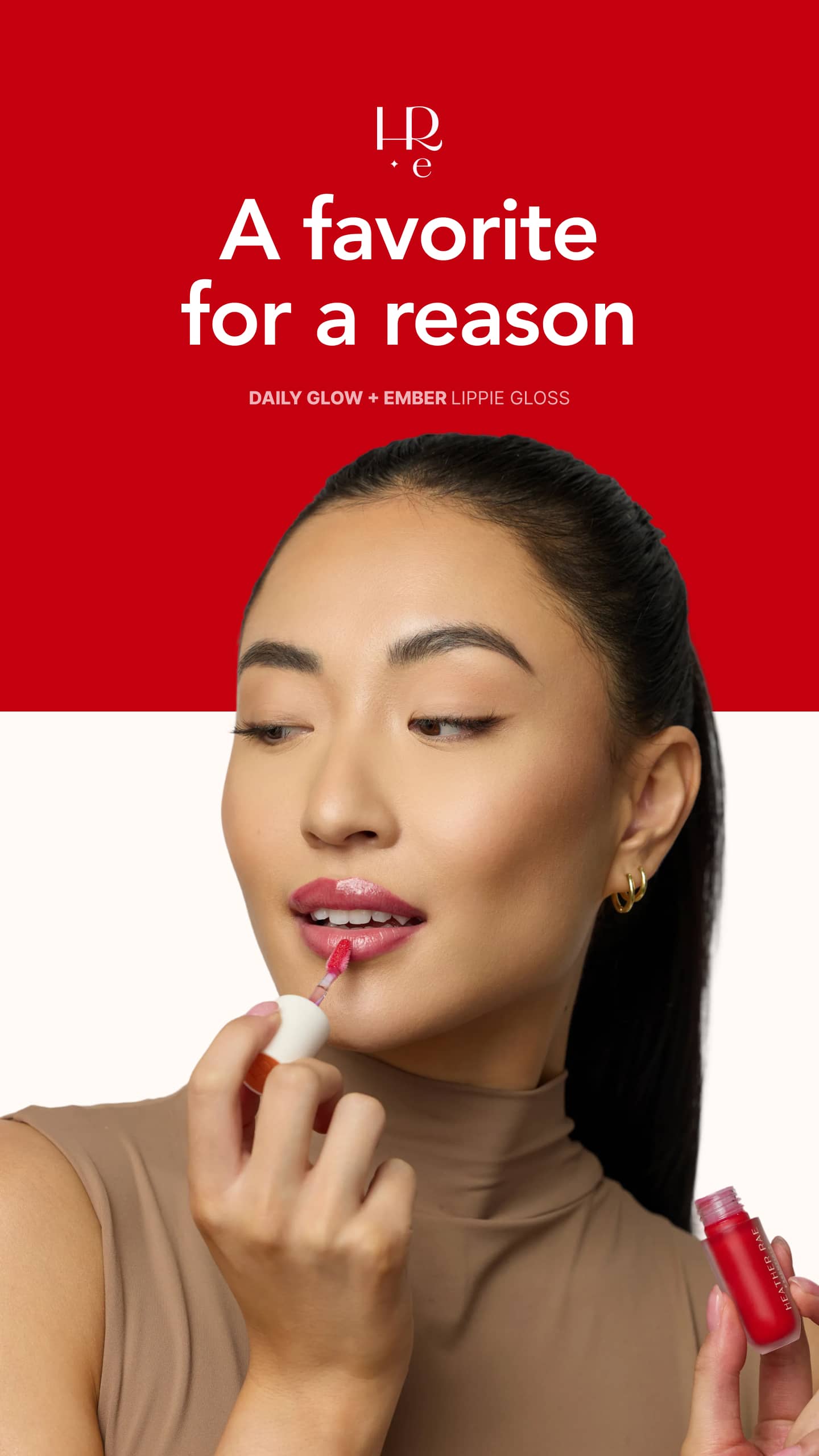 HRE Beauty 9:16 mobile ad: Daily wear and longevity showcase with model application
