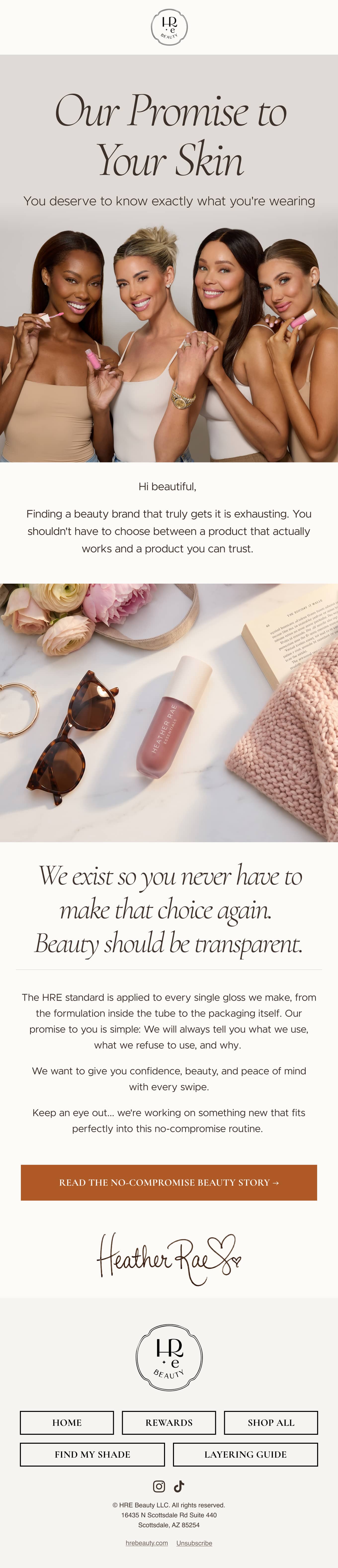 Full-length HRE Beauty VIP loyalty and exclusive promotion email
