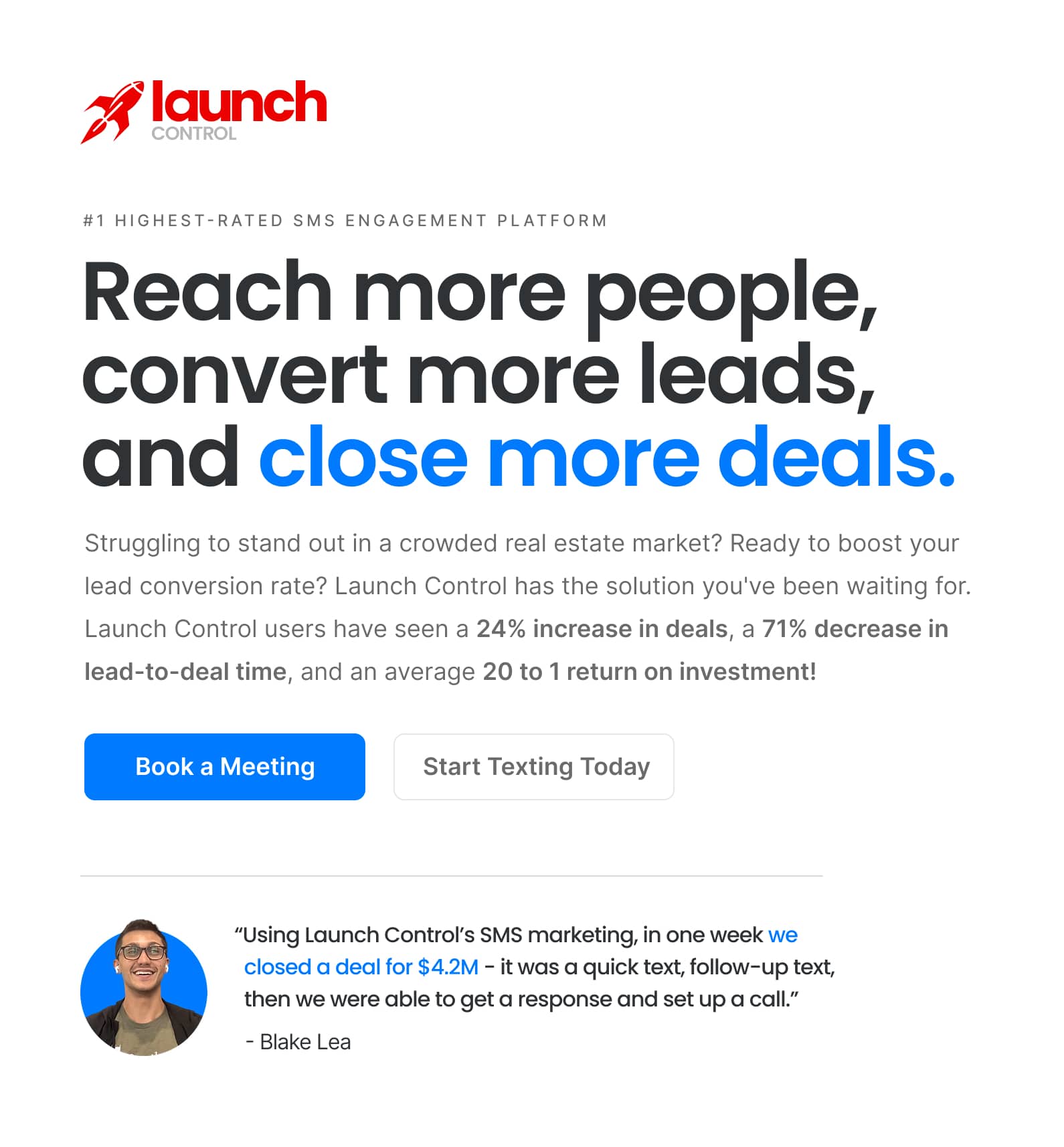 Typography hierarchy artifact showcasing Poppins headlines with Launch Blue emphasis, Inter body metrics, button styles, and customer quote