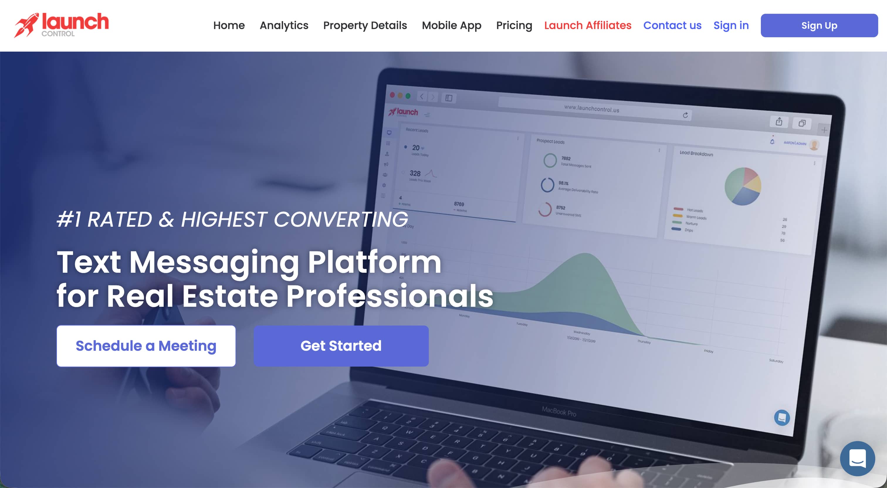Launch Control original website homepage with dark gradient overlay and mixed navigation styles