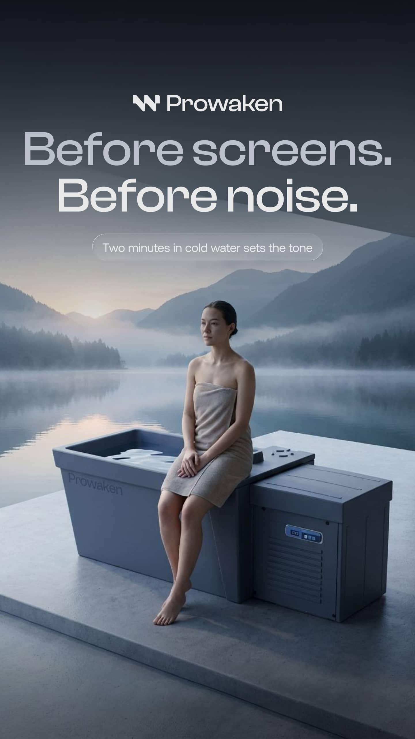 Prowaken 9:16 vertical ad: Cold Plunge. No Contractor.