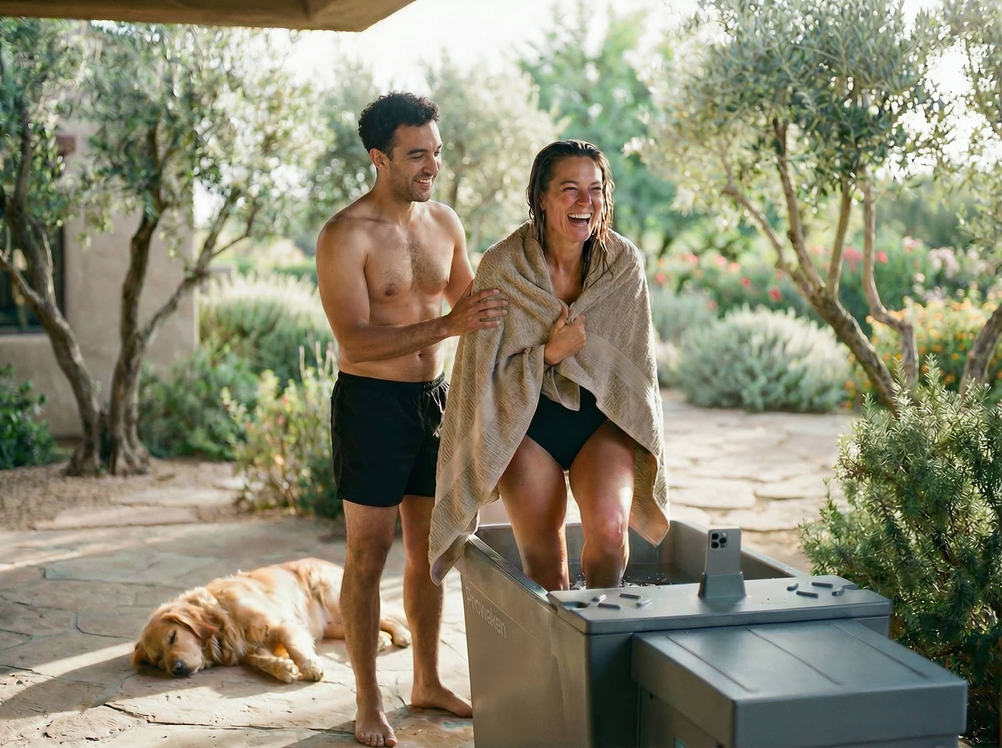 Existing Prowaken lifestyle photography: person relaxing after cold exposure