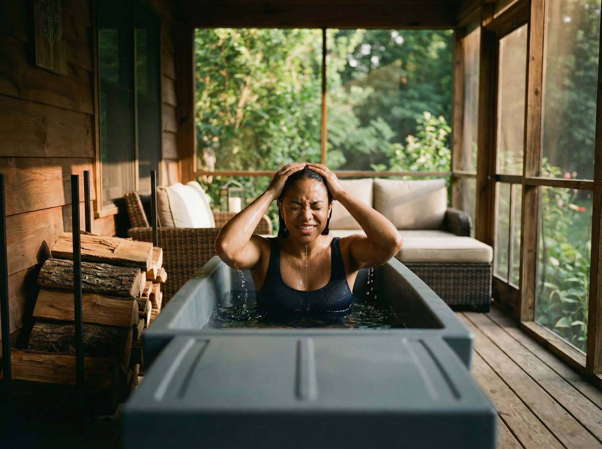Existing Prowaken lifestyle photography: cold plunge in residential setting