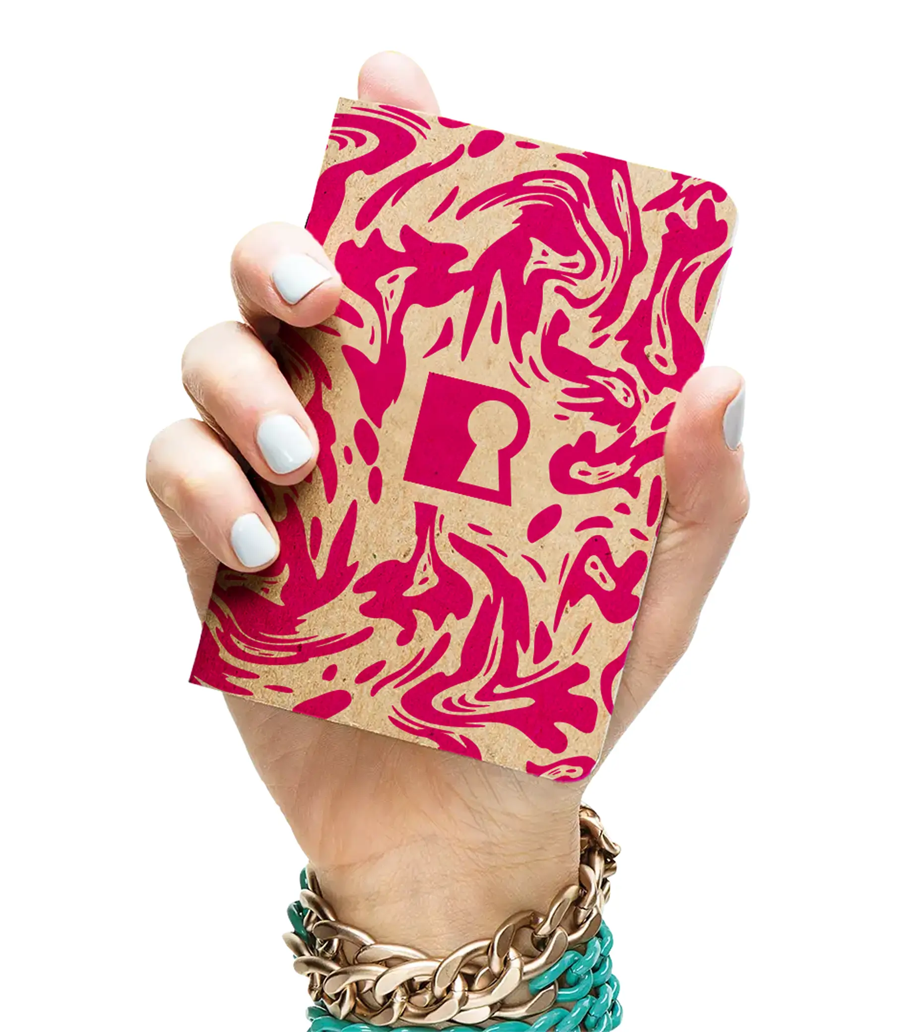 Custom marbled pocket notebook with keyhole mark