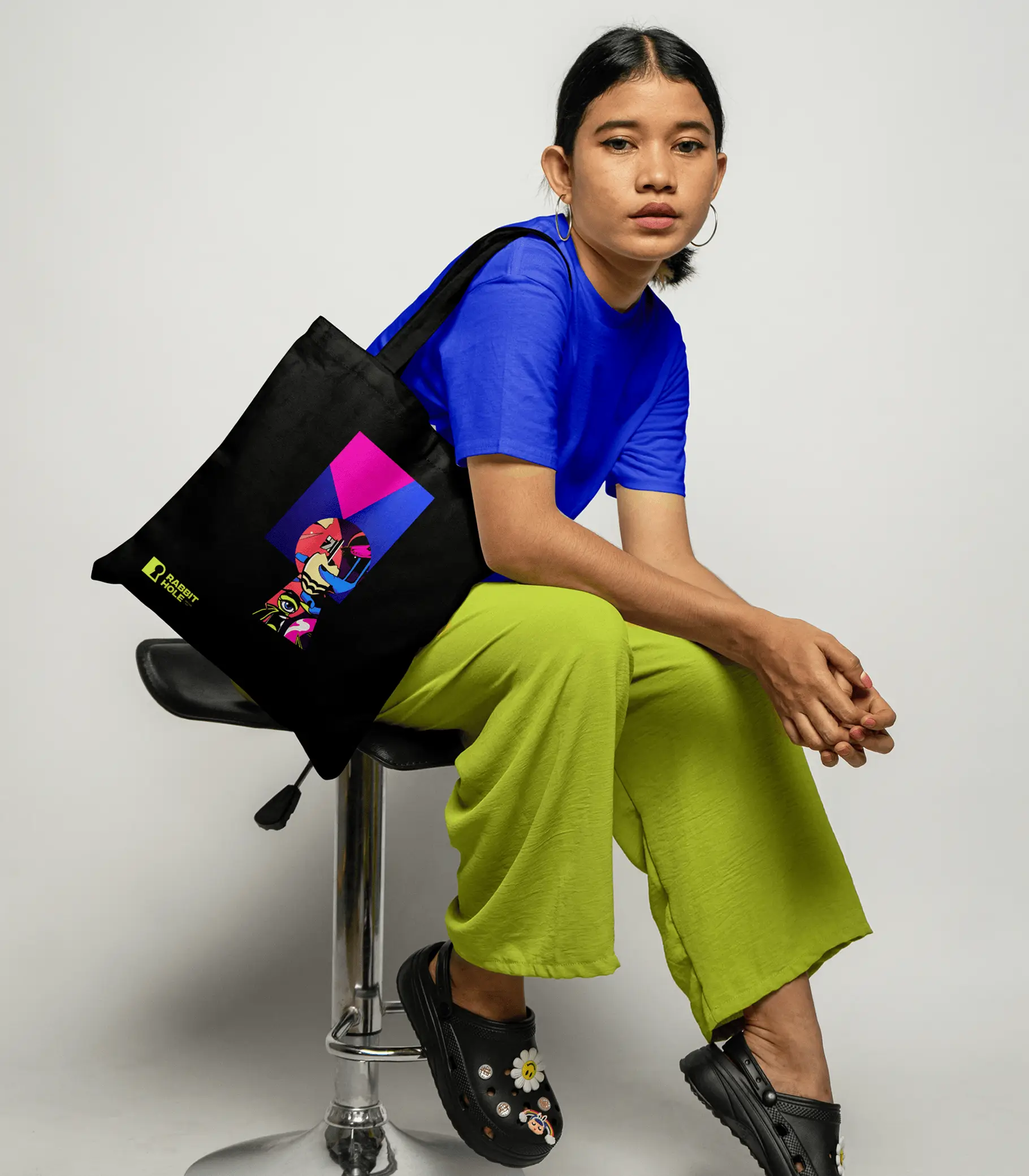 Screen-printed canvas tote bag with keyhole illustration