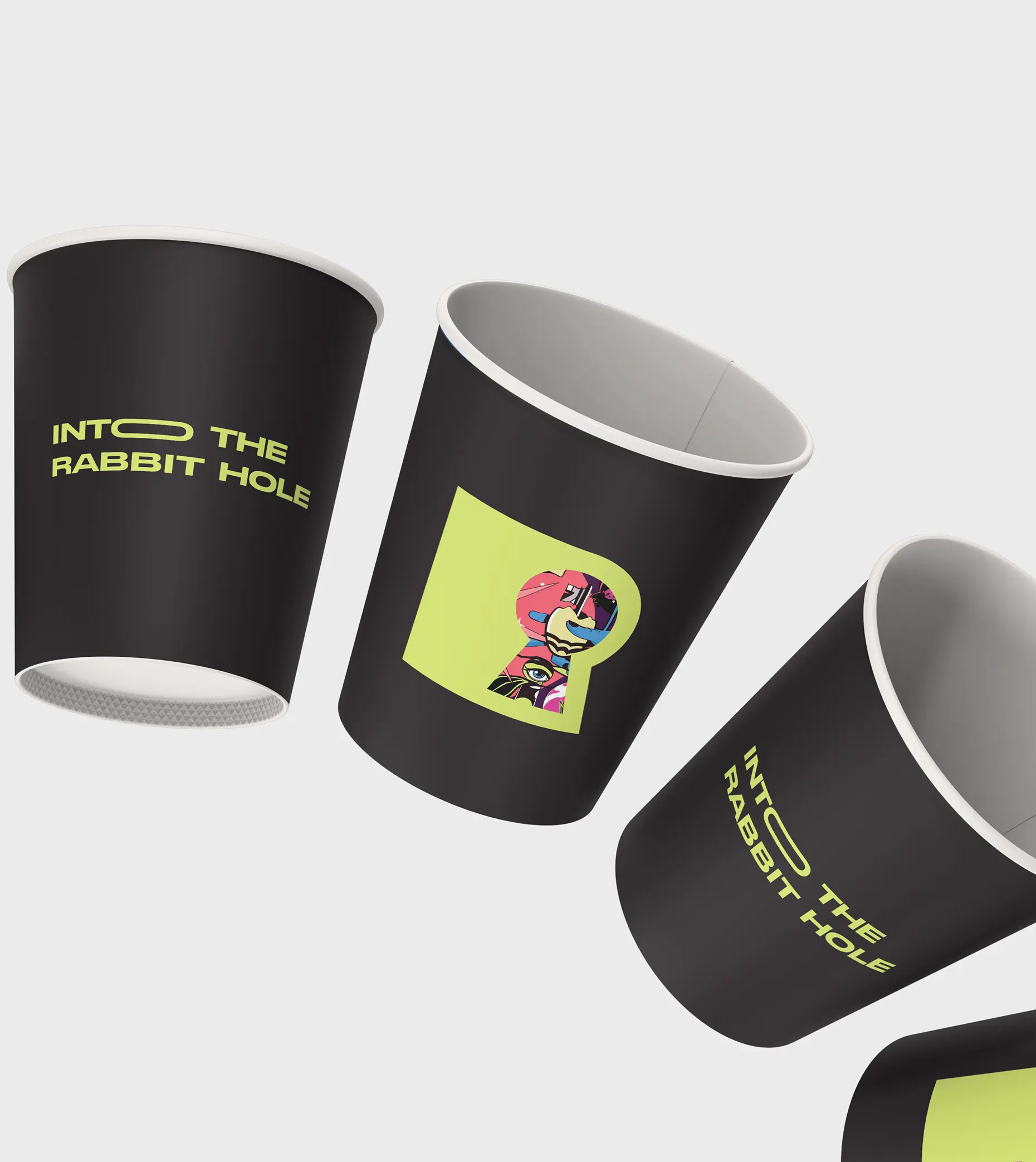 Rabbit Hole custom printed studio coffee cups