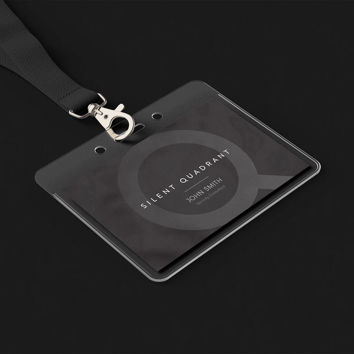 Silent Quadrant security consultant credential lanyard pass in acrylic casing
