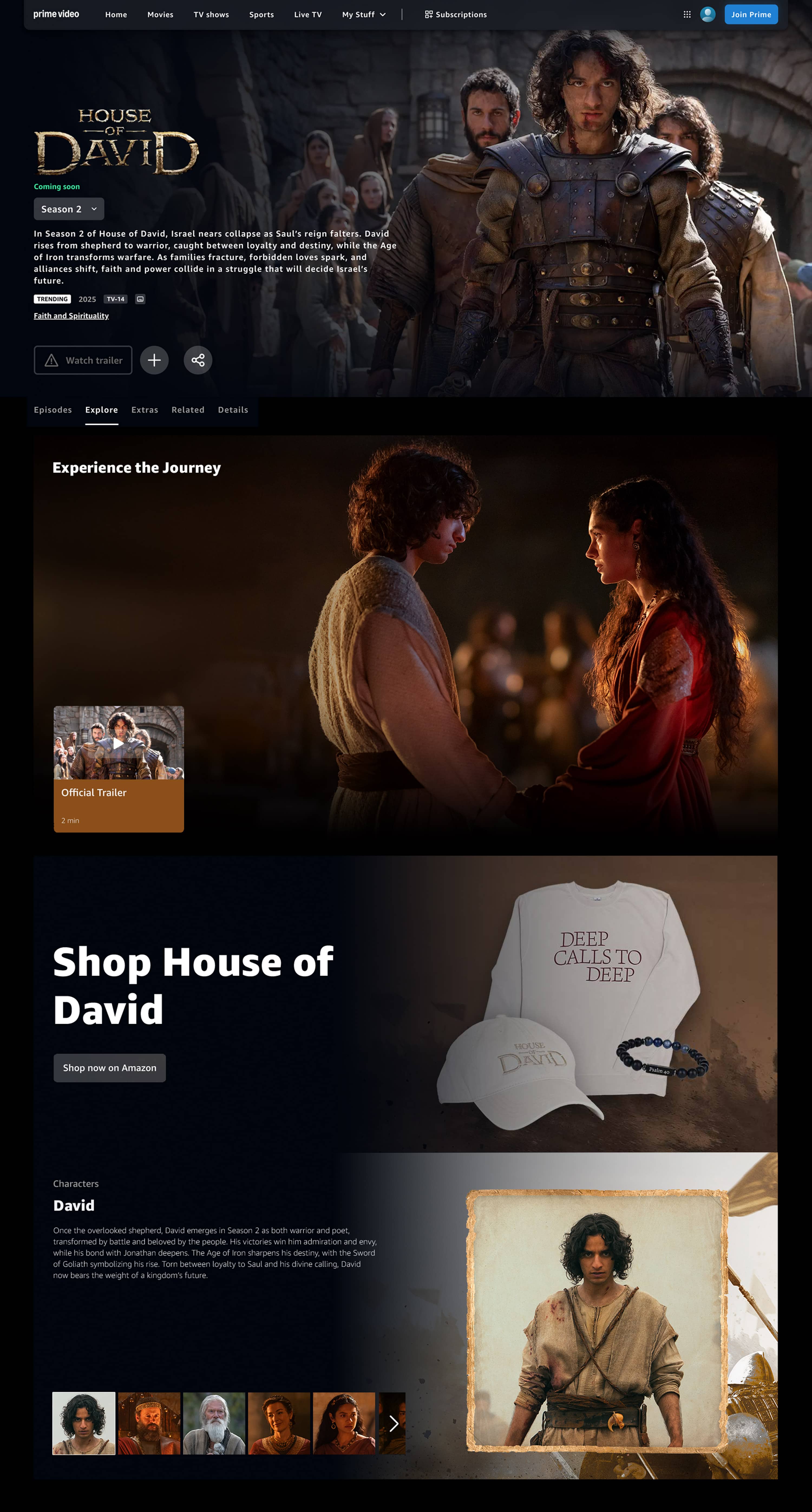 House of David full-length episodic explore page experience
