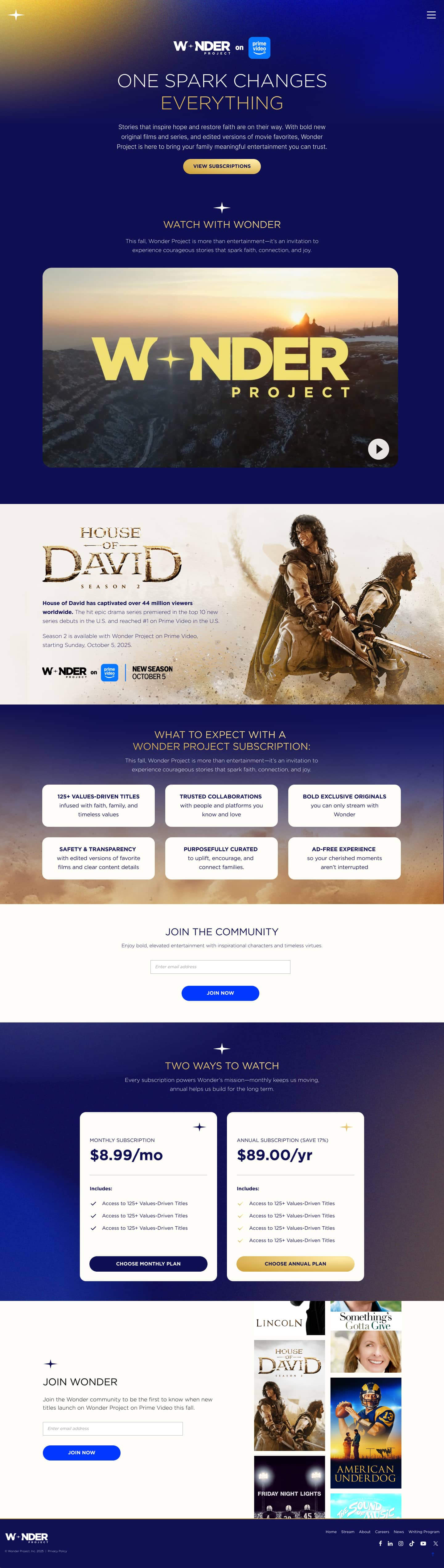 Wonder Project subscription landing experience desktop preview
